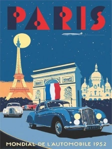 Paris sajam automobila 1952., stari poster, uramljena slika 30x40cm