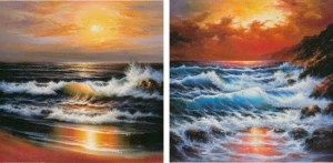Talasi i more, dve uramljene slike 50x50cm svaka