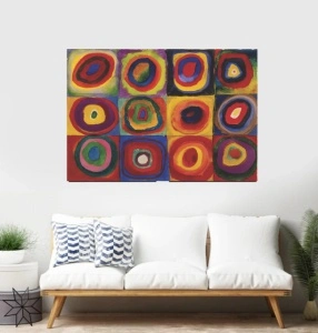 V. Kandinski, farbtude kvadrate, uramljena slika 60x90cm - Img 2