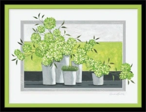 Green flowers, framed picture