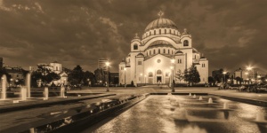Hram Sv. Save Sepia, uramljena slika 50x100 cm