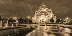 Hram Sv. Save Sepia, uramljena slika 50x100 cm