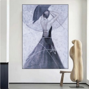 Lepotica sa suncobranom, uramljena slika 50x70cm - Img 2