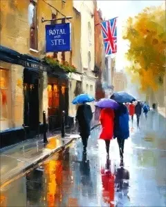 London with umbrellas, uramljena slika 40x50cm , 50x70cm i 60x90cm