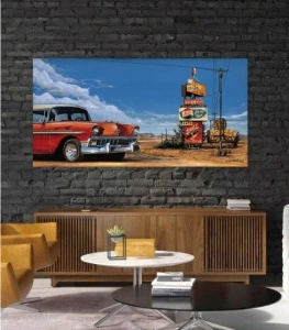Old American car, uramljena slika 30x70cm - Img 2