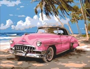 Old pink car, uramljena slika 40x50cm i 50x70cm