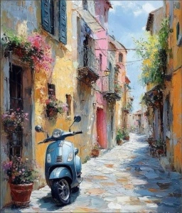 Plava vespa, uramljena slika 40x50cm ,50x70cm i 60x90cm