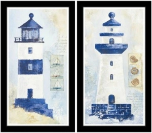 Plavo beli svetionici, dve uramljene slike 15x35cm svaka
