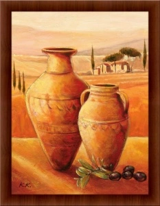 Pots and olives, framed picture