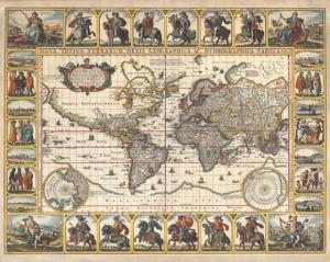 Stara geografska mapa sa zlatotiskom, dimenzije 56x71cm