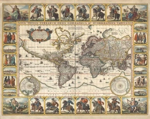 Stara geografska mapa sa zlatotiskom, dimenzije 56x71cm