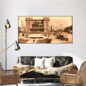 Stari Beograd - Pozorisni trg 1932., uramljena slika 50x100cm - Img 2