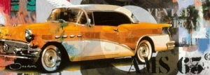 Yellow car, uramljena slika 35x100cm