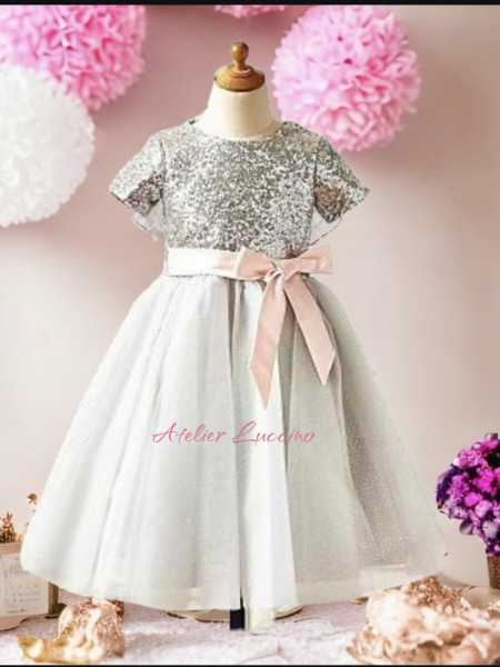 Girls silver shimmering tulle dress
