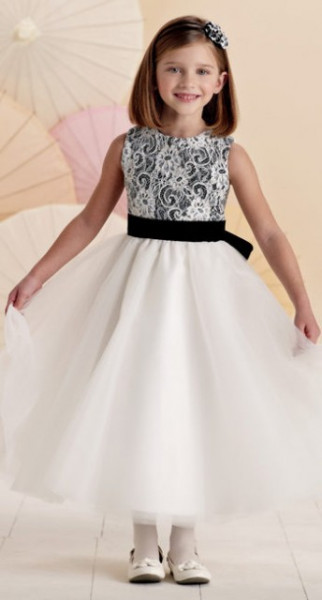 Black and white beautiful lace dress with soft tulle