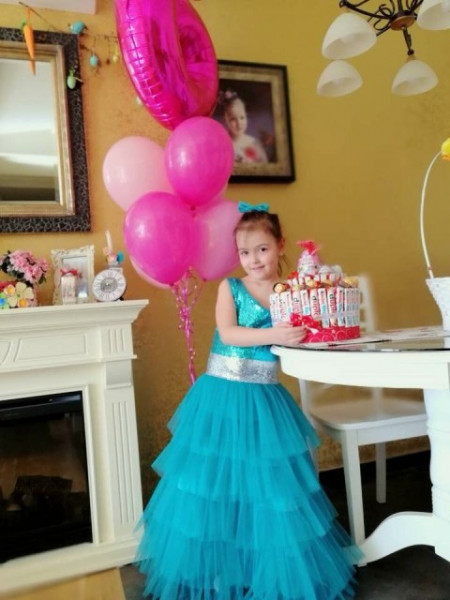 Beautiful tulle ruffles and shimmering girls turquoise dress - Img 2