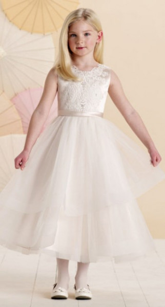 Light colors satin and tulle elegant girls dress