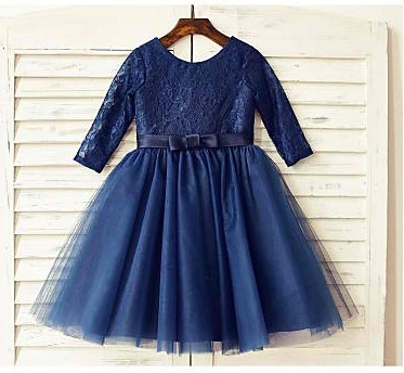 Dark blue lace and tulle girls dress - Img 2