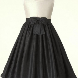 Black and white satin girls dress with waistline bow