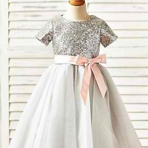 Girls silver shimmering tulle dress