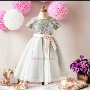 Girls silver shimmering tulle dress