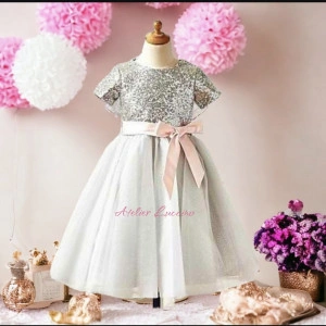 Girls silver shimmering tulle dress
