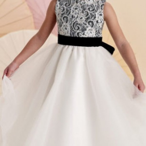 Black and white beautiful lace dress with soft tulle