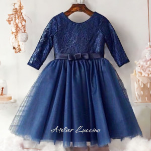 Dark blue lace and tulle girls dress
