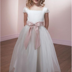 Girls white dress with pink satin bow