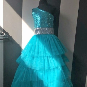 Beautiful tulle ruffles and shimmering girls turquoise dress - Img 3