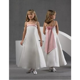 Girls white satin dress with pink bow