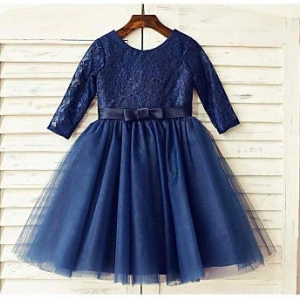 Dark blue lace and tulle girls dress - Img 2