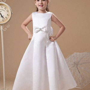 Girls satin dress with bow and zircon