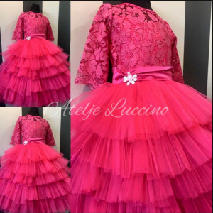 Pink roze raskosna haljina sa cipkom