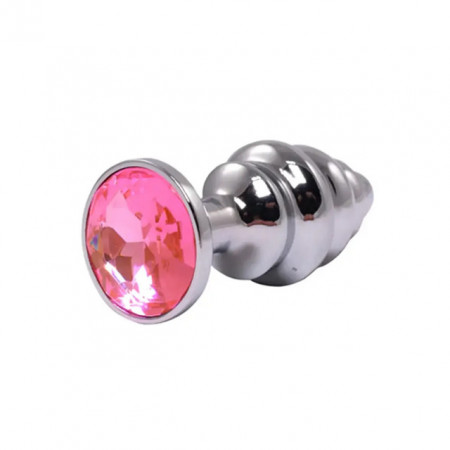 Mali rebrasti metalni analni dildo sa rozim dijamantom | Size S