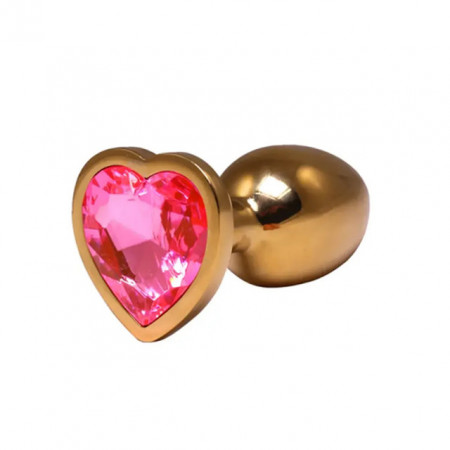 Mali zlatni analni dildo srce sa rozim dijamantom | Size S