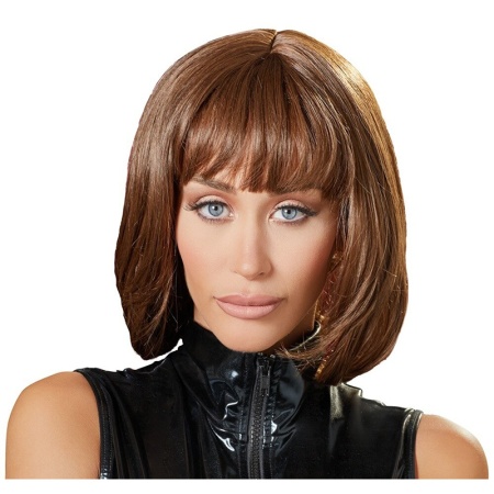 Perika braon kratka | Wig bob chin-long