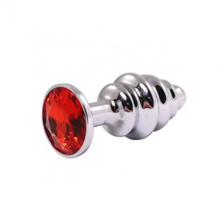 Srednji rebrasti metalni analni dildo sa crvenim dijamantom | Size M