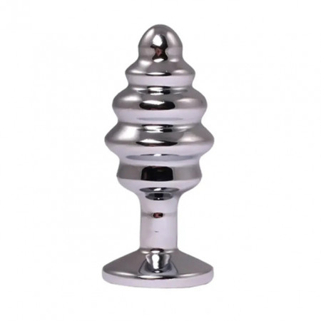 Srednji rebrasti metalni analni dildo sa crvenim dijamantom | Size M