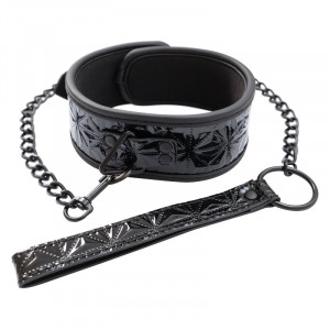Crna ogrlica sa metalnim povodcem | Black Collar and Leash