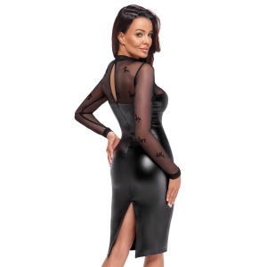 Seksi wetlook haljina | Wetlook and flocked mesh midi dress