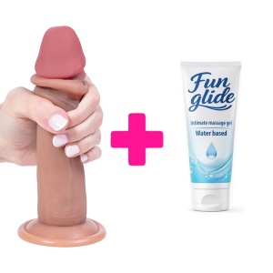 Silikonski dildo sa kozicom koja se pomera 18cm i lubrikant | KOMBINUJ I UŠTEDI 170