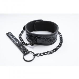 Crna ogrlica sa metalnim povodcem | Black Collar and Leash