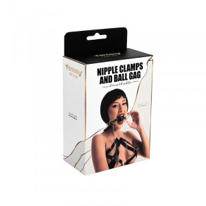 Kugla za usta i stipaljke za bradavice | Breathable Ball Gag with Nipple Clamps