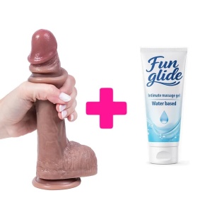 Silikonski dildo sa kozicom i realisticnim testisima 22cm i lubrikant i lubrikant | KOMBINUJ I UŠTEDI 153