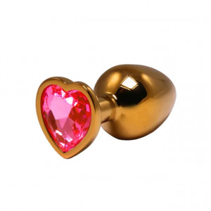 Veliki zlatni analni dildo srce sa rozim dijamantom | Size L