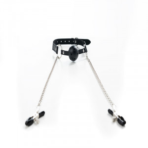 Kugla za usta i stipaljke za bradavice | Breathable Ball Gag with Nipple Clamps