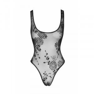 Seksi bodi od tila | Tulle body with patterned flock embroidery
