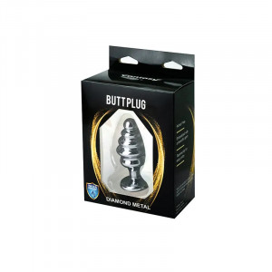Srednji rebrasti metalni analni dildo sa crvenim dijamantom | Size M