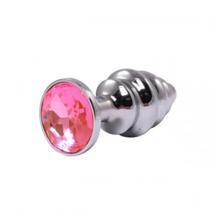 Srednji rebrasti metalni analni dildo sa rozim dijamantom | Size M